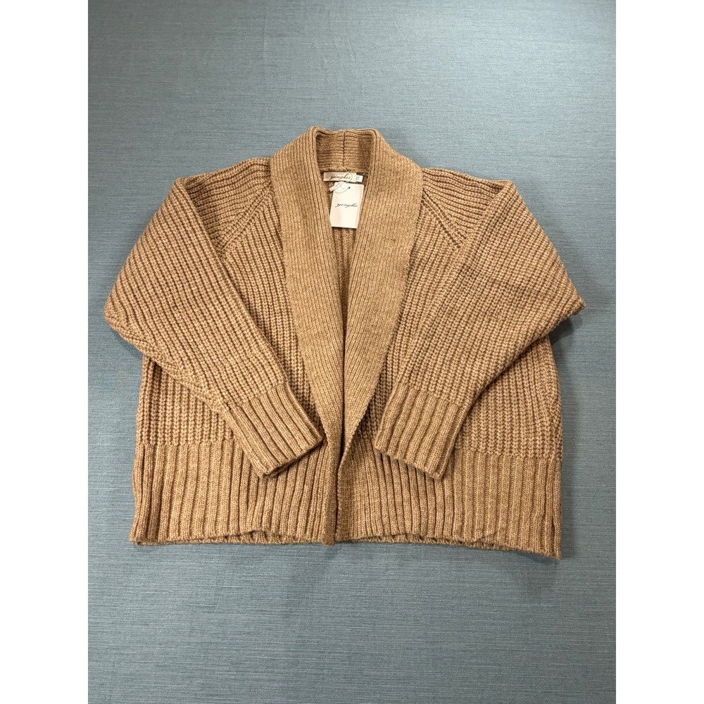 Yingkis Cardigan Womens XL Tan New Chunky Ribbed Shawl Collar Open Front Sweater